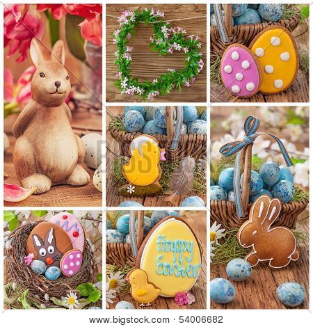 Colorful easter collage with cookies