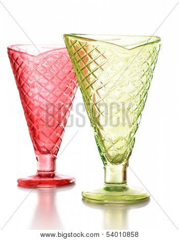 Empty glasses ice cream dish isolated on white