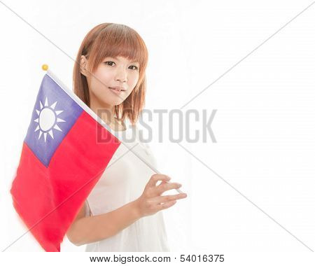 Chinese Female Holding Taiwanese Flag