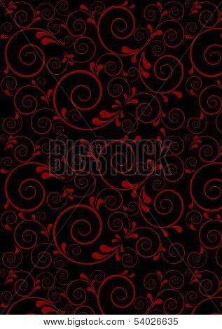Red twisted lines with curves drops on a black background