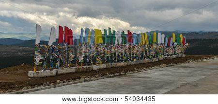 Buryat Traditional Pagan Holy Poles Over The Hills Of Buryatia