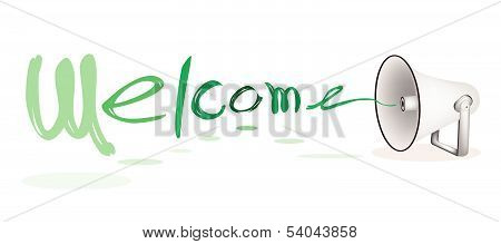 Megaphone Shouting Word Welcome On White Background