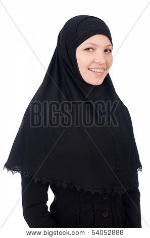 Woman with muslim burqa isolated on white