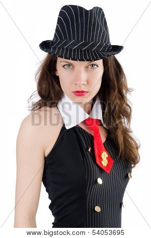 Young woman gangste isolated on white