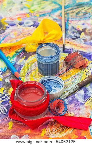 pencils,paint in different colors