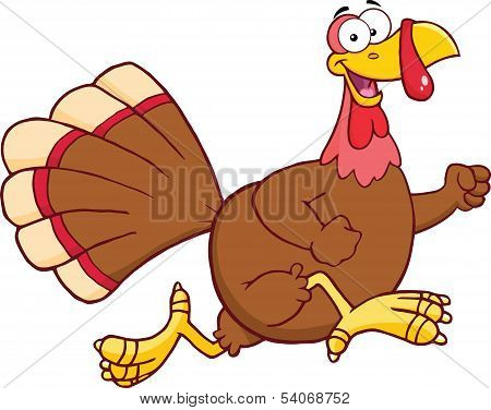Happy Turkey Bird Cartoon Character Running