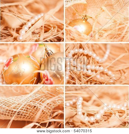 New Year Collage Of Different Backgrounds With Strow In Gold
