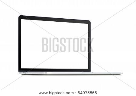 Front View Of A Rotated Modern Laptop With Blank Screen
