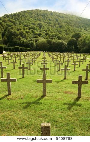 Righe di lapidi In un cimitero militare