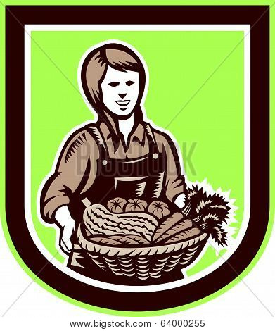 Woman Organic Farmer Farm Produce Harvest Retro