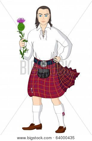Scotsman with national flower of Scotland. Vector
