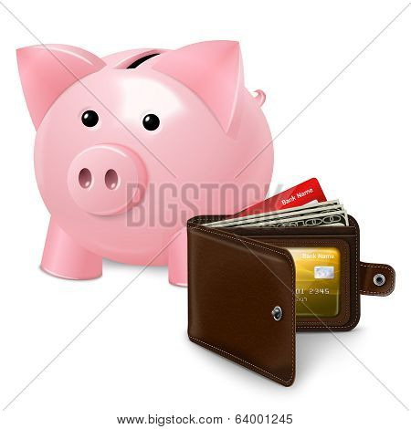 Piggy bank with wallet poster