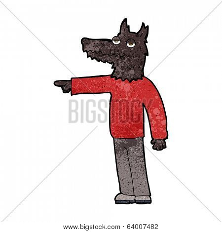 cartoon wolf man pointing