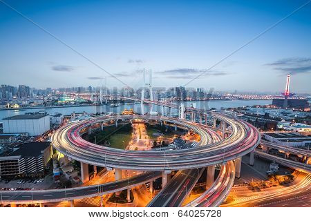 Shanghai Nanpu Bridge In Nightfall