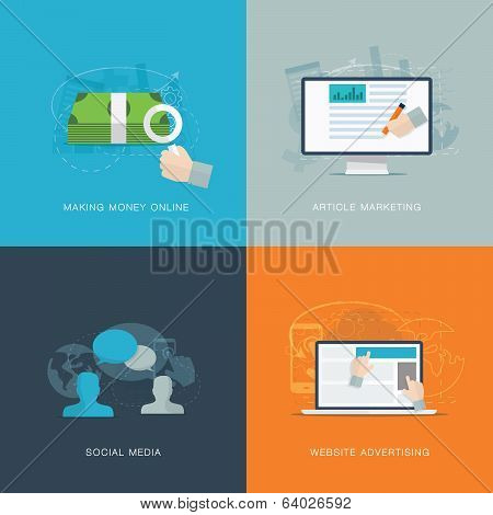 Flat web advertisiment and social media development vector concepts