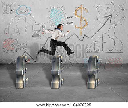 Jumping Over Pound Symbol With Business Doodles