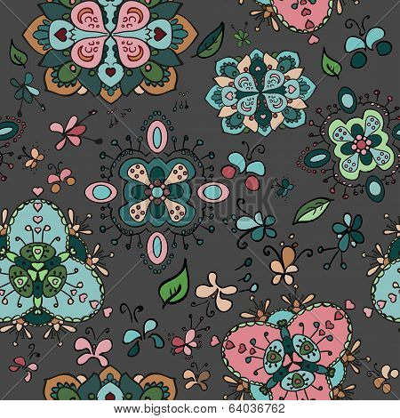 Doodle Bright Flowers Seamless Pattern