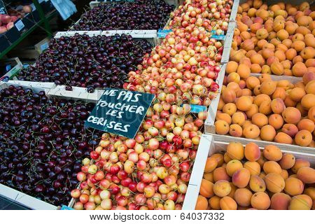 Cherries and appricots in market