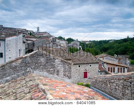 View Over The Rooftops Of The Ancient City Of Balazuc In The Ardeche, France