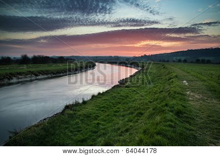 Stunning Vibrant Sunrise Reflected In Calm River