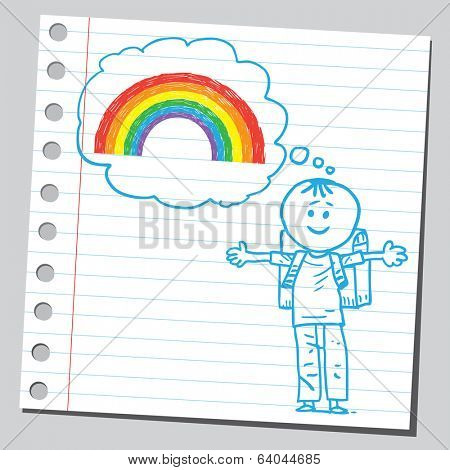 Schoolkid think about rainbow
