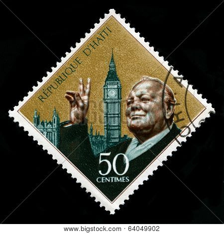 Vintage Haiti Postage Stamp With Portrait Of Winston Churchill