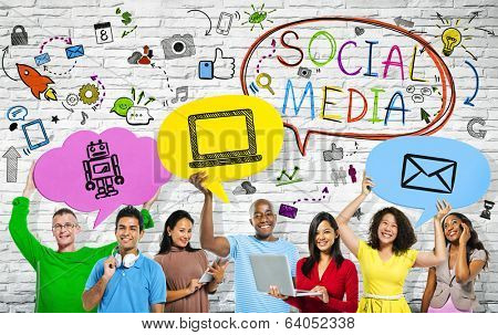 Social Media concepts with a multi-ethnic group of people.