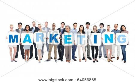 Group Of Multi-Ethnic Business People Holding Marketing