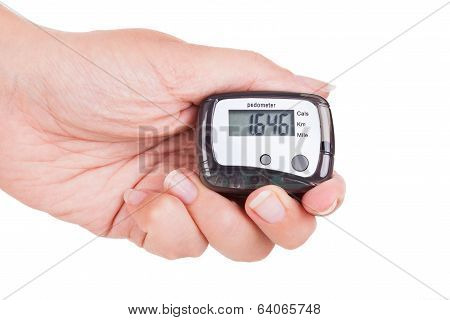 Hand Holding Digital Pedometer