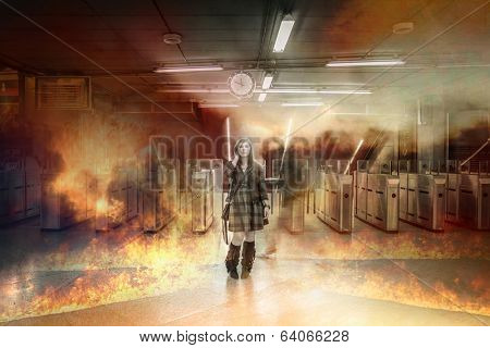 Only, girl on fire in a train station, over time, risk