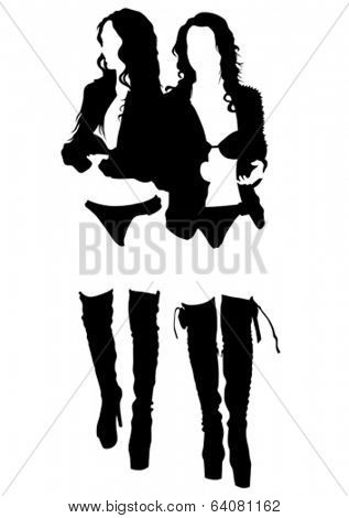 Young women in black clothes on white background