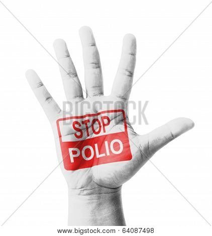 Open Hand Raised, Stop Polio Sign Painted, Multi Purpose Concept - Isolated On White Background