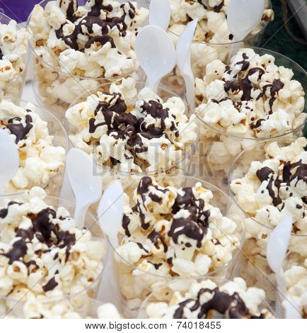Popcorn Sprinkled With Chocolate Sauce