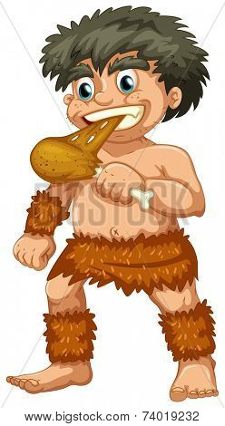 Illustration of a close up caveman eating 