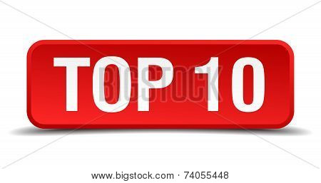 Top 10 Red Vector Square Button Isolated On White