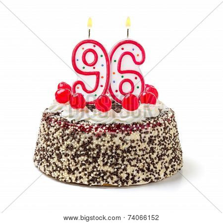 Birthday cake with burning candle number 96