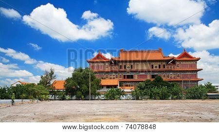 Chinese Buddhist Monastery With Blue Sky