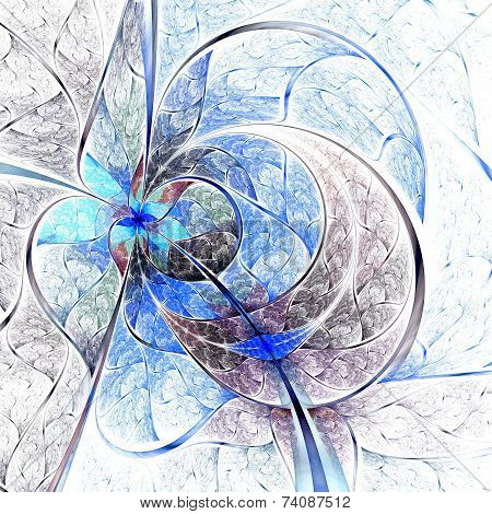 Symmetrical Blue Fractal Flower, Digital Logarithm