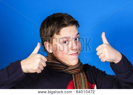 Caucasian Ill Boy Dressed With Neckscarf