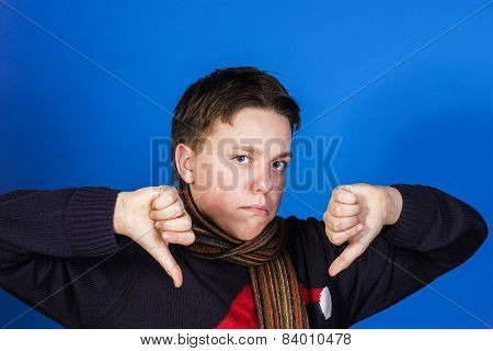 Caucasian Ill Boy Dressed With Neckscarf