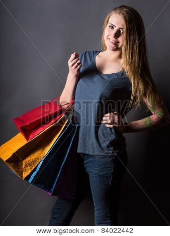 Young Teen Girl With Shopping Bags