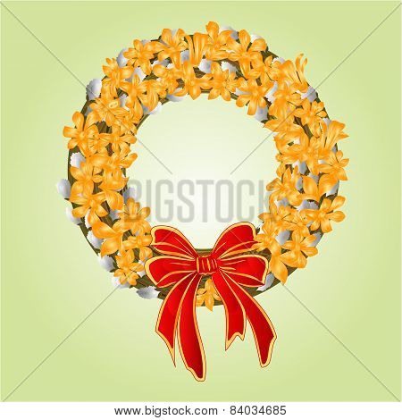 Easter Wreath With Pussy Willow And Forsythia Vector