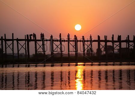 Ubein Bridge At Sunrise, Mandalay, Myanmar