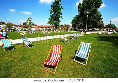 Deckchairs in the park, Stratford-upon-Avon.