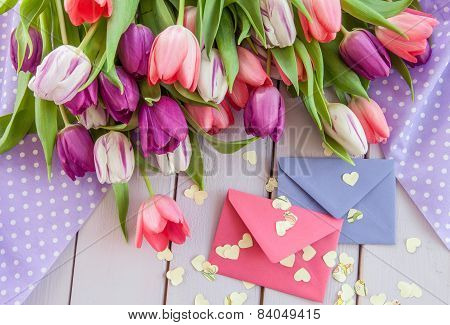 Colorful Tulips On Purple