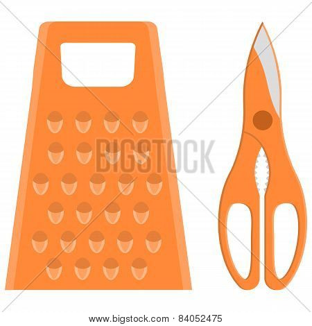 Kitchenware grater and scissors