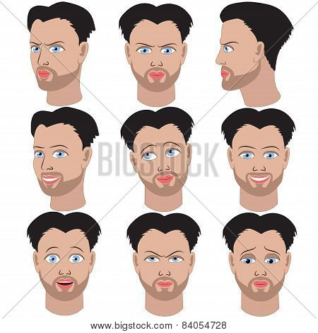 Set Of Variation Of Emotions Of The Same Man With Beard