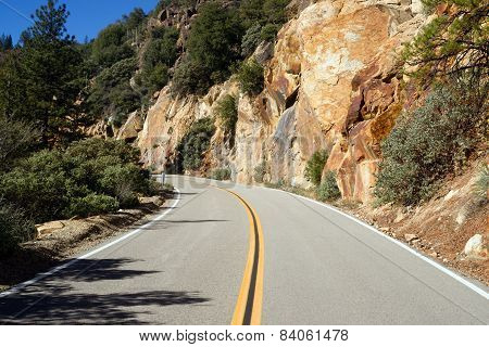 Two Lane Road Through Granite Rock King's Canyon California