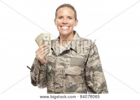 Happy Female Airman With Money