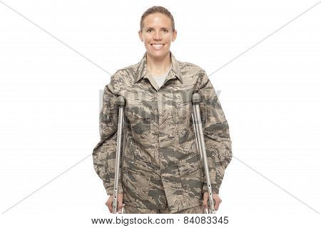 Female Airman On Crutches